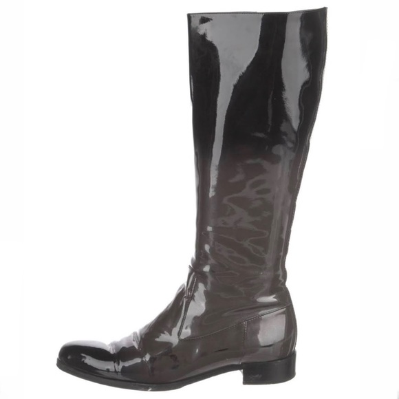 Authentic Ombre Prada Patent Leather Riding Boots in Black/Grey 41 - Picture 4 of 11